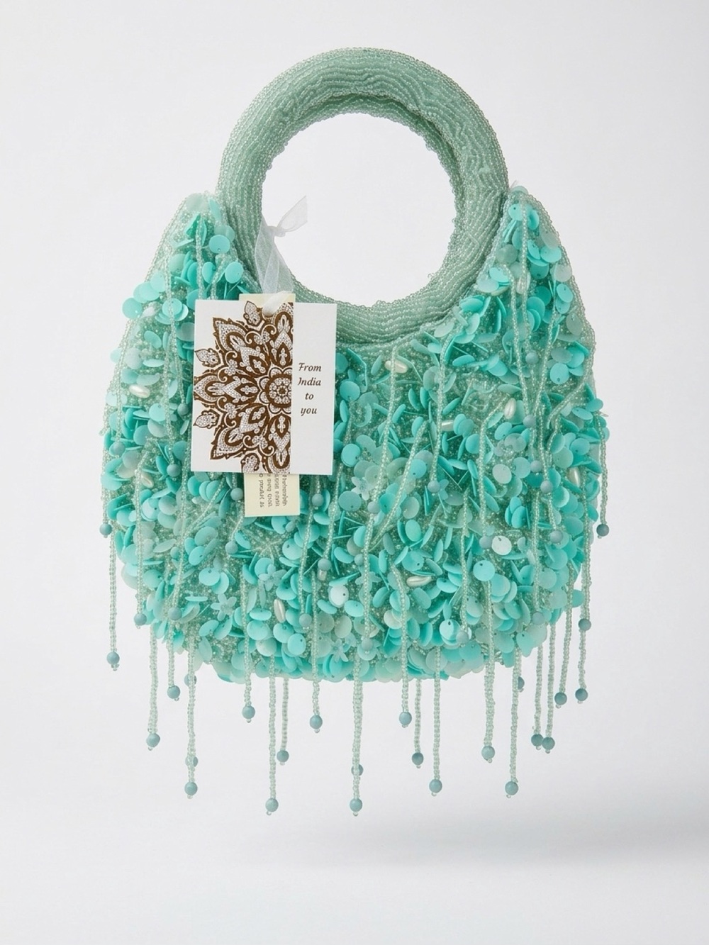 NWT Viral Turquoise Sequin Beaded Fringe Handbag